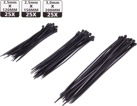 Hofftech Tie Rib Kabelbinders Set - Sterk en Duurzaam - 75 stuks - Zwart