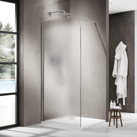 FugaFlow Eccelente Vetro Inloopdouche - 90x200cm - afgeronde glaswand - links - mat glas - wandarm - geborsteld RVS PVD (RVS)