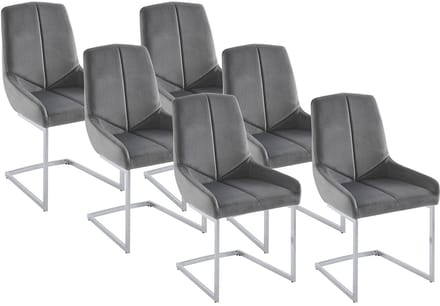 Vente-unique Set van 6 stoelen van fluweel en metaal - Grijs - BERLONA