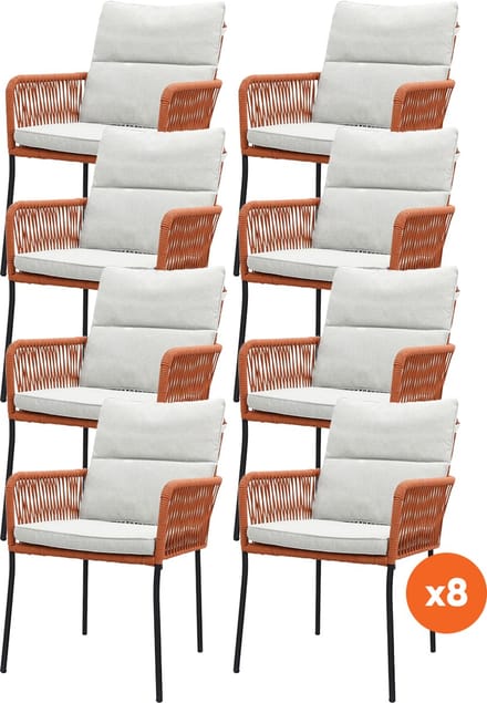 Set van 8 - Teresa dining tuinstoel Rope - Terra