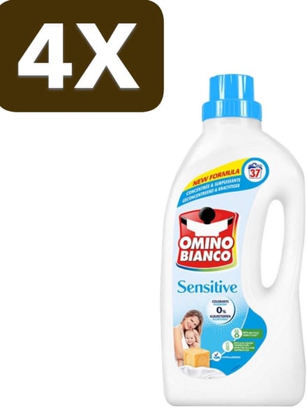 4 x Omino Bianco - Gevoelig - Wasmiddel - Witte & Gekleurde Was - 37 Wasbeurten