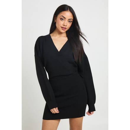 boohoo Dames Overslagjurk Mini | Black | Maat: Large