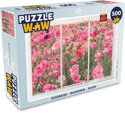 Puzzel Doorkijk - Bloemen - Roze - Legpuzzel - Puzzel 500 stukjes