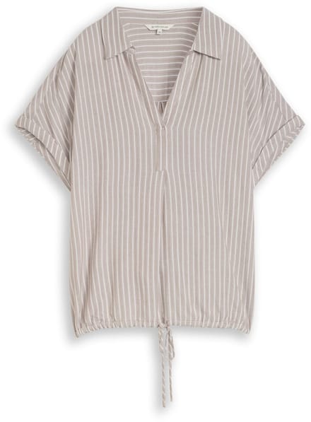 Tom Tailor - Losvallende blouse met streepjespatroon - Maat 36 - taupe grey white stripe