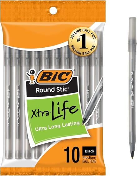 BIC Round Stic Xtra Life Balpennen - 1,0 mm - Zwart - 10 stuks