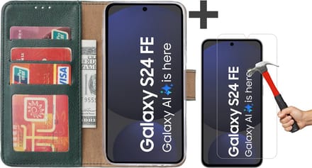 Hoesje met Screenprotector Geschikt voor Samsung Galaxy S24 FE – Arara bookcase met pasjeshouder - Groen