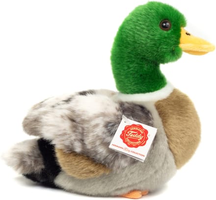 Hermann Teddy Knuffeldier Wilde Eend - zachte pluche stof - premium knuffels - bruin/groen - 24 cm - Eenden/vogels