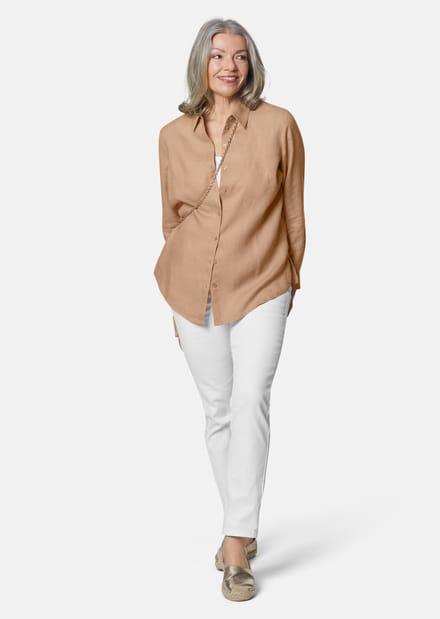 Linnen blouse - beige / gemêleerd - Gr. 24 van Goldner Fashion