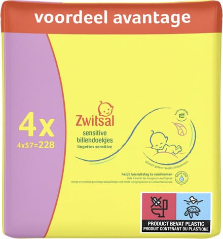 Zwitsal Billendoekjes Sensitive 4 pakken x 57 = 228 doekjes