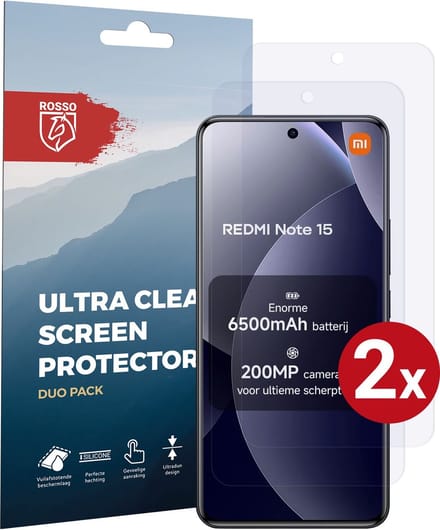 Rosso Screen Protector Geschikt voor Xiaomi Redmi Note 15 | Ultra Clear Duo Pack | TPU Folie | Case Friendly Beschermfolie | 2 Stuks