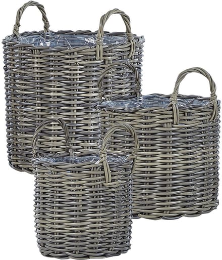 NIKITI - Bloempot set van 3 - Taupe - PE rotan
