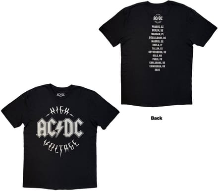 AC/DC - Silver High Voltage EU Tour '25 Heren Tshirt - L - Zwart