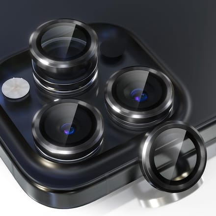 Casemania Camera Lens Glas Geschikt voor Apple iPhone 15 Pro Max - Gehard Glas Camera Protector - Zwart