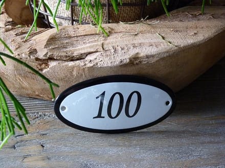 Emaille huisnummer 10x5 wit nr. 100