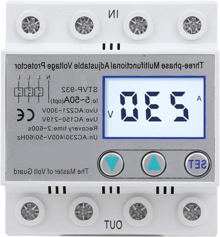 Verstelbare Spanning Protector voor 3-fase 4-draad, LCD Scherm, Multifunctioneel, Voltage Bescherming en Resetfunctie, 230V/400VAC (50A)