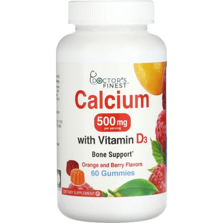 Doctor's Finest, calcium avec vitamine D3, saveur orange et fruits rouges, 500 mg, 60 gommes