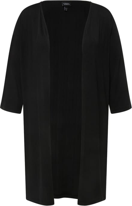 Ulla Popken - Dames - Lange jas ribjersey open model V-hals - Zwart - Maat 42+