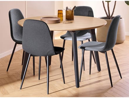 Eetkamerset Harvey Eiken Nesia Donkergrijs Ø120cm - Giga Living