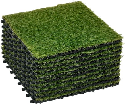 Kunstgras Tegels - Set van 10 - 30x30 cm - 3,5 cm Dik - Geruite Structuur - Interconnecterend - Groen