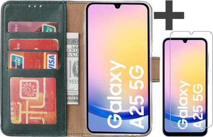 Hoesje met Screenprotector Geschikt voor Samsung Galaxy A25 – Arara bookcase met pasjeshouder - Groen
