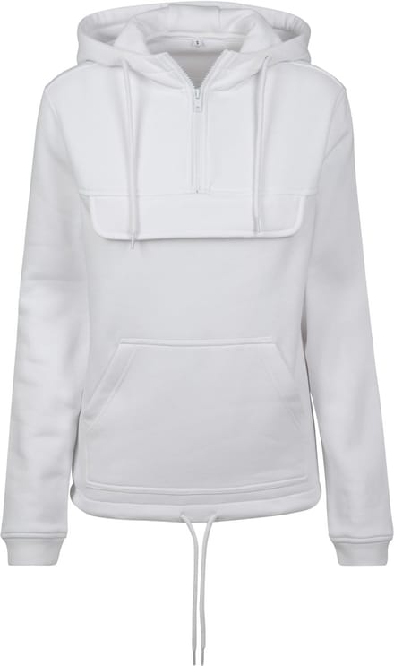 Build Your Brand - Sweat Pullover Dames Hoodie met halve Rits - White maat L