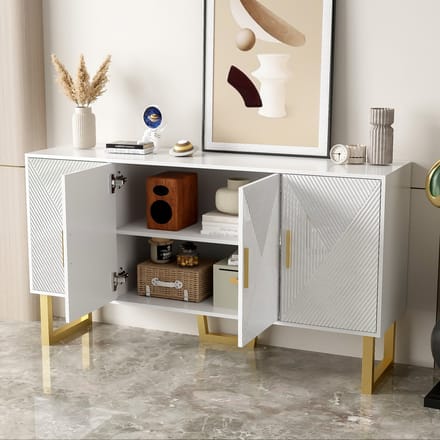 STILVORA Dressoirs - Opbergkast Met Hoogglans Deuren En Verstelbare Planken - Modern Design - MDF - Wit - 150x40x82 cm