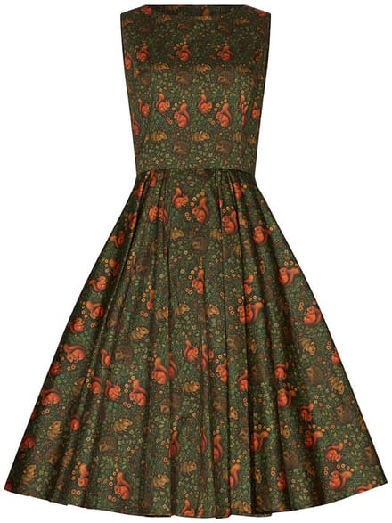 Succubus Clothing Audrey Squirrel Friends 50's Swing Jurk Groen