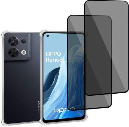 Geschikt voor OPPO Reno 8 Lite - Hoesje + 2x Screenprotector – Gehard Glas Cover + Shock Proof Case - Transparant