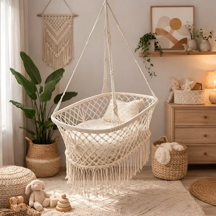 Lavandoux - Macramé Hangwieg - Hangende Baby Kribbe - Katoen - Crème