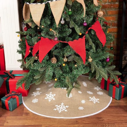 Dailygoods - Jute Kerstboomrok met Witte Sneeuwvlokken - 91 cm