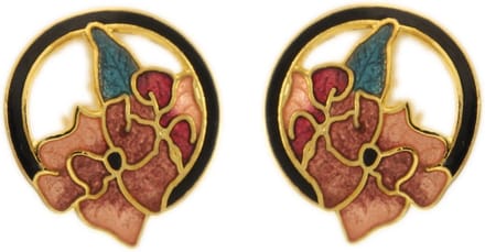 Behave - Oorclips dames - bloemmotief - rood en bruin en groen - 2 cm