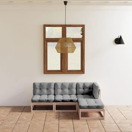 vidaXL - 4-delige - Loungeset - met - kussens - massief - grenenhout