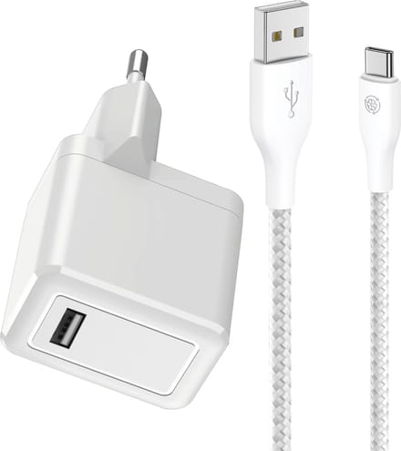 12w power adapter + usb-A naar usb-C kabel 1m - Universeel - Usb lader - Oplaadstekker voor telefoon / tablet / e-reader / oplaadbare accessoires
