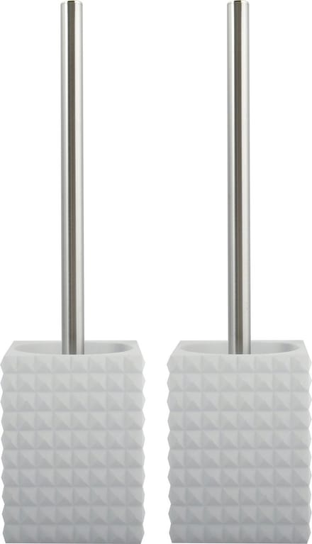 MSV Toiletborstel houder Kubik - 2x - kunststeen - wit/zilver - 37 x 10 cm - Luxe uitstraling