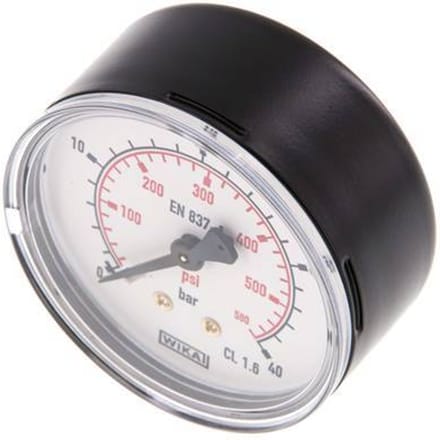 0..40 Bar Manometer Achteraansluiting Staal/Messing 63 mm Klasse 1.6