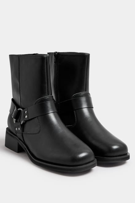 Yours Zwarte Bikerlaarzen Met Vierkante Neus In Extra Brede Eeepasvormsize 38EEE
