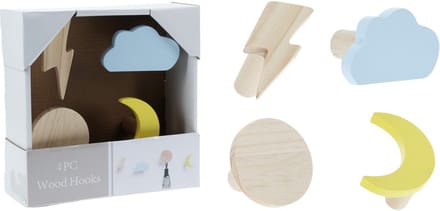 Home & Styling Kapstokken Maan, Zon, Wolk en Bliksem - Set van 4 stuks - Multi