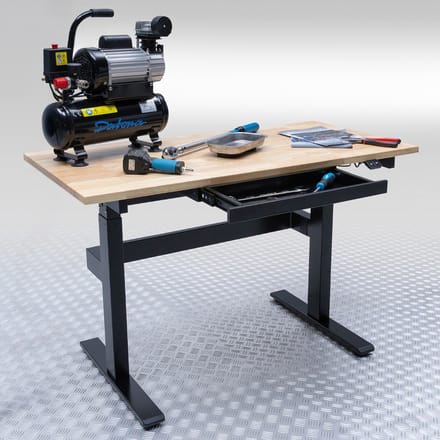 Datona® Verstelbare werkbank - elektrisch in hoogte verstelbare werktafel met eiken werkblad & lade - Zwart