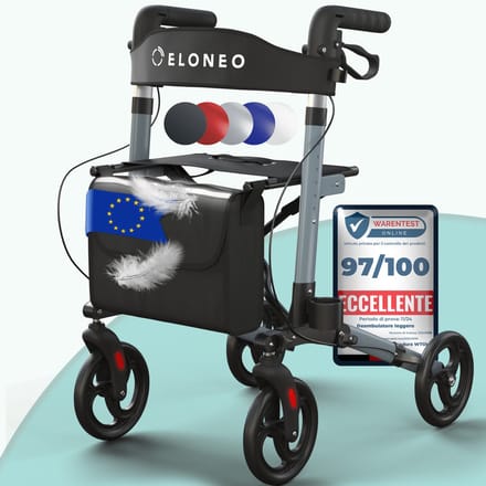 ELONEO Rollator – Lichtgewicht & Opvouwbaar - Binnen&Buiten - met Rugleuning - Wandelstokhouder -Tas