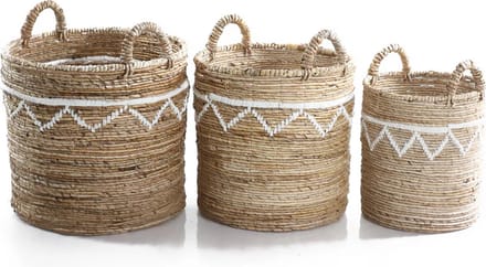 Canal Living - Dixie manden - set van 3 - 47 x 47 x 55 cm - Naturel look - Handgeweven - Boho Chic