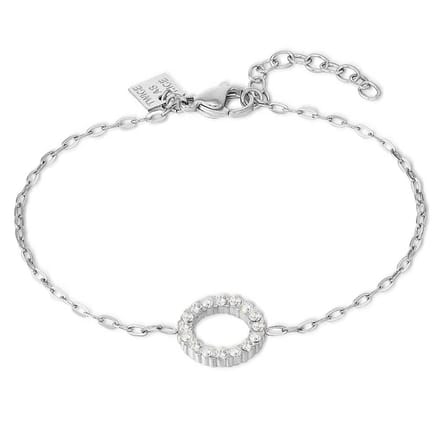 Twice As Nice Armband in edelstaal, open cirkel, witte kristallen 16cm+3cm