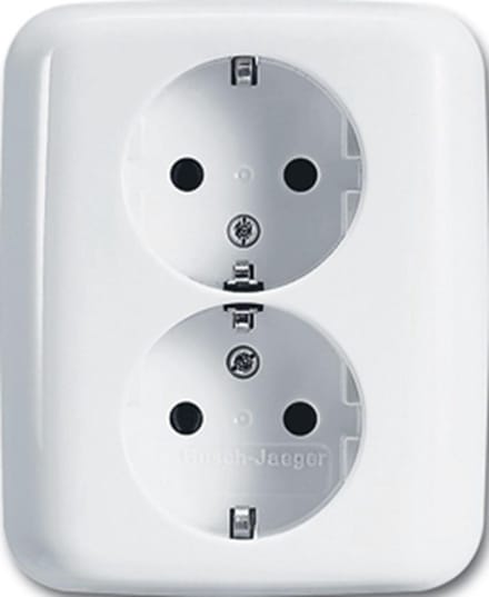 Busch-Jaeger Wandcontactdoos dubbel met aarde inbouw wit