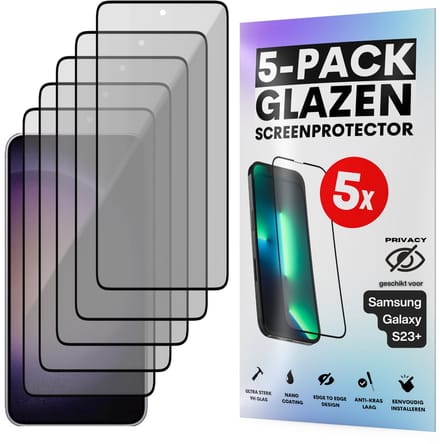 Privacy Screenprotector - Geschikt voor Samsung Galaxy S23+ - Gehard Glas - Full Cover Tempered Privacy Glass - Case Friendly - 5 Pack