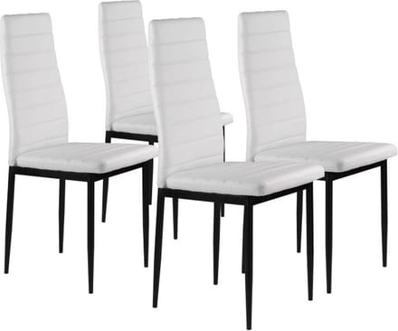 Design Eetkamerstoelen Set - 4x Wit Kunstleer - Stijlvolle Stalen Poten
