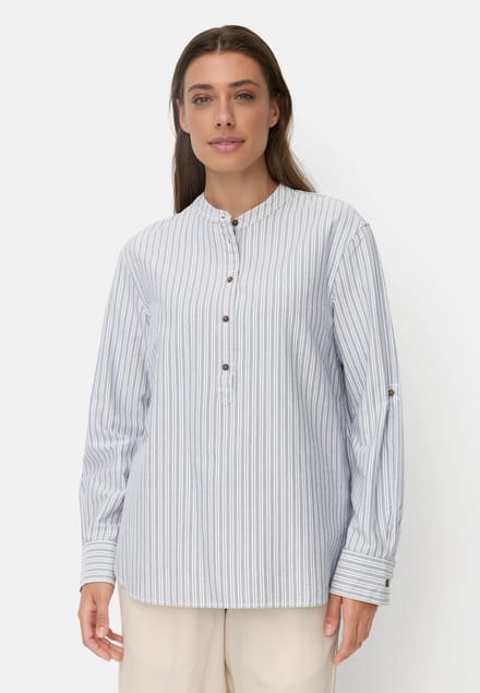 camel active Katoenen blouse met knoopsluiting - Maat womenswear-M - Blauw Wit