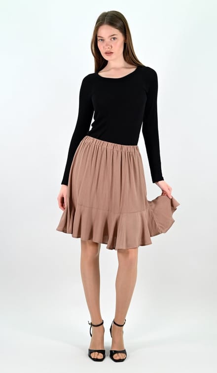YesMooi - Bruine Mini Rok met Volants - M (38)