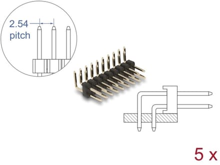Delock Pin header 10 pin, pitch 2.54 mm, 2-row, angled, 5 pieces