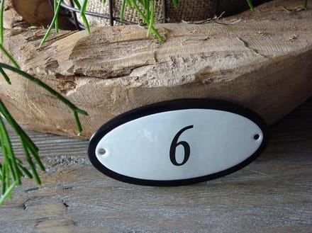 Emaille huisnummer 10x5 wit nr. 6