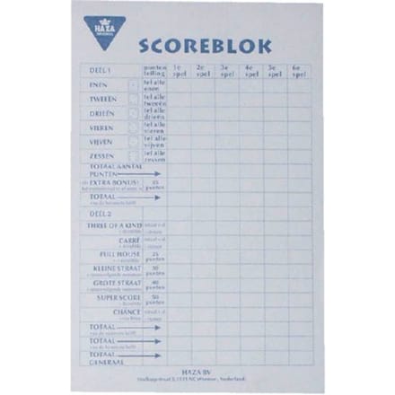Scoreblok Yahtzee 250 vel Bordspellen