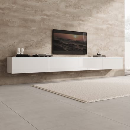 Meubella - Verity - TV-Meubel met LED - Wit hoogglans - 300x33x32 cm